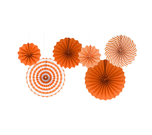 Kit Enfeite Leque de Papel 20/30/40cm 6un - Laranja Listrado