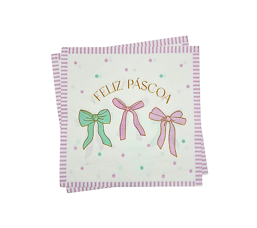 Guardanapo Papel Feliz Páscoa Laços Rosa 32,5x32,5cm 20UN