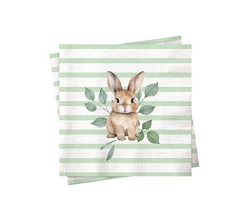 Guardanapo Papel Listras Verdes Coelhinho Páscoa 32,5x32,5cm 20Un