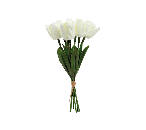 Flor Artificial Decorativa Ramalhete Tulipas Branco 33cm 1Un