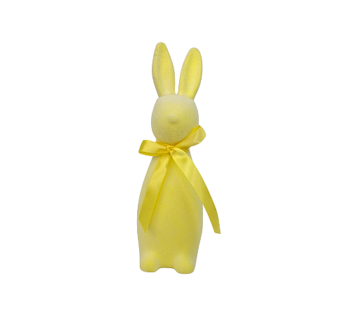 Coelho Decorativo Flocado Páscoa C/ Laço Amarelo 31cm 1Un