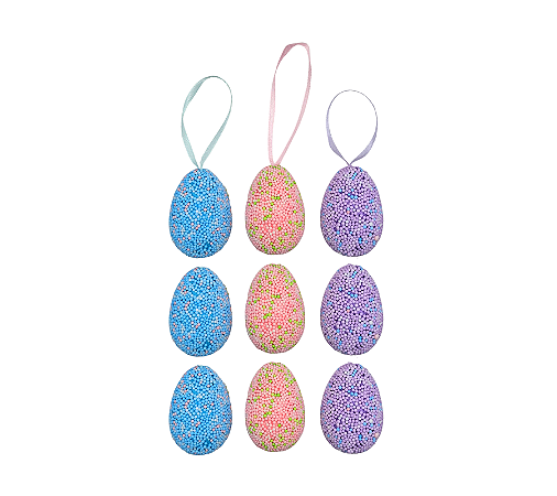 Ovos Decorativos Páscoa Azul/Rosa/Lilás 5cm 9Un