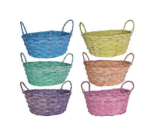 Cesta Decorativa Oval Palha Colorida C/ Alças