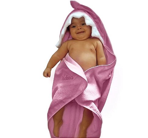 Toalha de banho para bebê com capuz baby shark rosa atoalhado 100% algodão