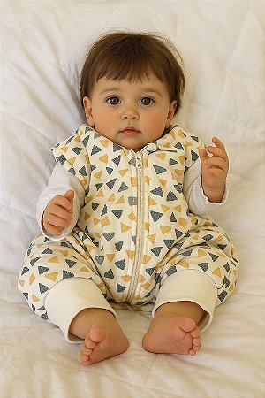 Saco de dormir infantil com pezinho em Moletinho Estampado (Meia Estação)