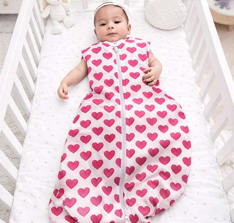 Saco de dormir para bebê em Moletinho Coração (Meia Estação)