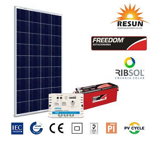Kit Energia Solar Off Grid c/ Bateria 150Wp - até 488Wh/dia