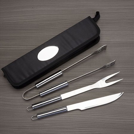 KIT CHURRASCO EM AÇO INOX COM 3 PEÇAS