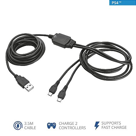 Cabo 3,5 m Trust GXT 224 Micro-USB Charge & Play para PS4