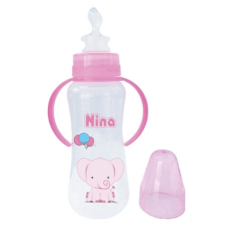 Mamadeira Nina Anatômica com Alça 240ml - Rosa