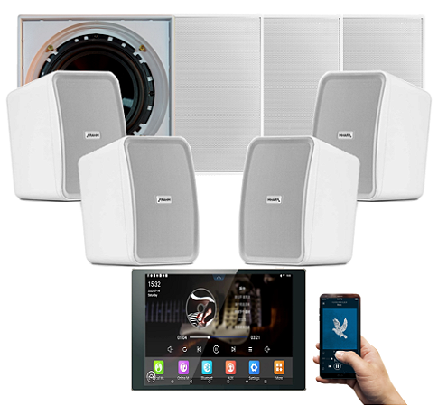 Kit Jbl Som Ambiente Amplificador Parede 8 Pol Touch Android 8.1 c/ 4 Falantes JBL e 4 Caixas Externas