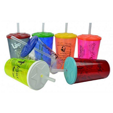 kit 100 Copos Tornado 550 ml Tampa e Canudo - Personalizado