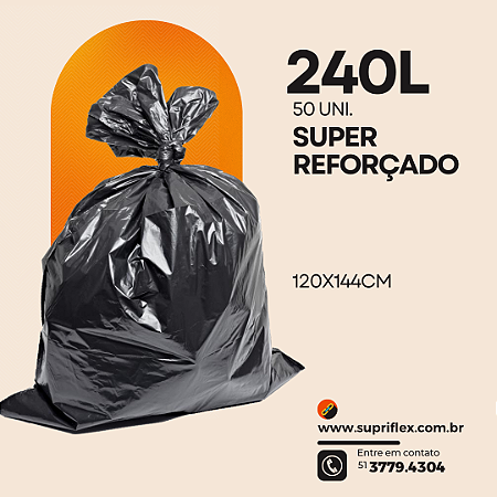 Saco de Lixo Preto 240L c/50 Super Reforçado