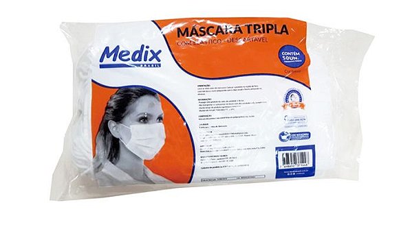 Máscara Tripla Descartável c/ Elástico c/ 50 Medix