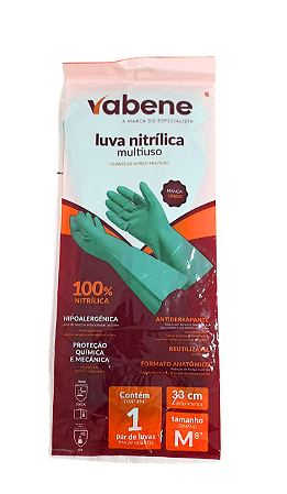 Luva Nitrilica Cano Longo Verde Vabene M