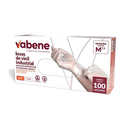 Luva Descartável Vinil Sem Pó Vabene M - Caixa Fechada c/ 10 CX