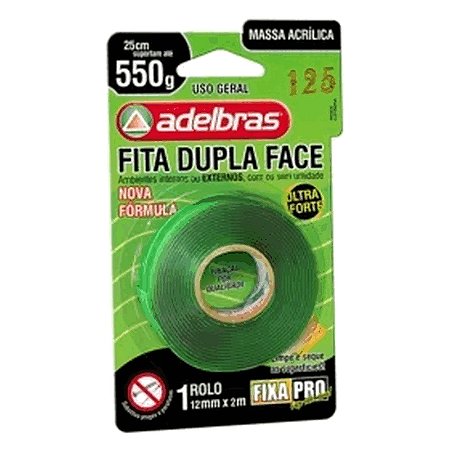 Fita Adesiva Dupla Face Massa Acrílica Adelbras 12mm x 2m