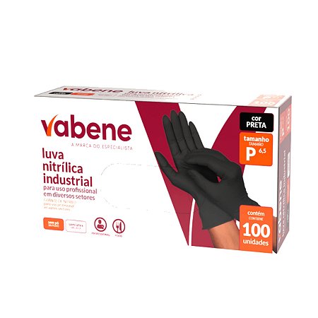 Luva Nitrílica Preta Sem Pó Vabene P - Caixa Fechada c/10 CX