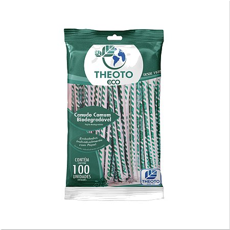 Canudo Biodegradável Comum Embalado Individualmente Theoto - Pacote c/ 100 Un - Ref.: 75080