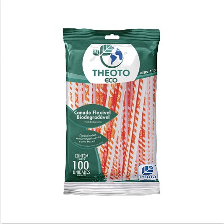 Canudo Biodegradável Flexível Embalado Individualmente Theoto - Pacote c/ 100 Un - Ref.: 75083