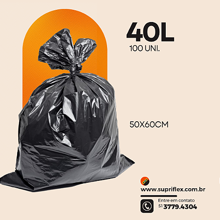 Saco para Lixo Preto 40L c/100