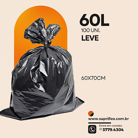 Saco de Lixo Preto 60L c/100 Leve