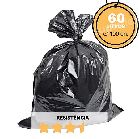 Saco para Lixo Preto 60L c/100 Resistência:Leve