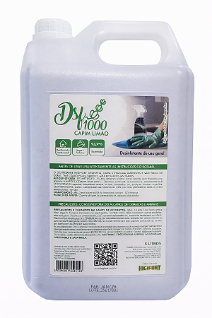 Desinfetante Concentrado Higifort DSF1000 1:30 5L Capim Limão