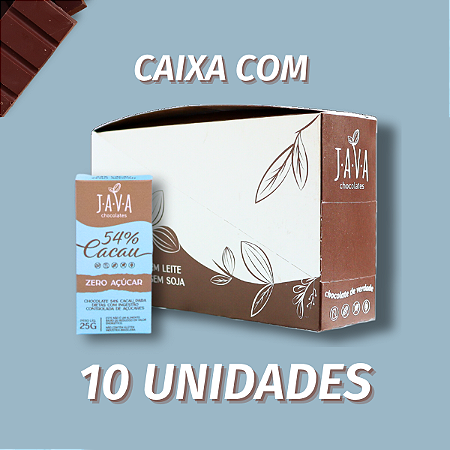 Chocolate zero açúcar meio amargo - 54% CACAU - CAIXA COM 10 UNIDADES 25g