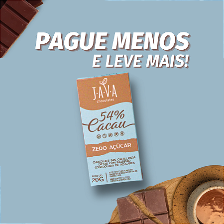 Chocolate zero açúcar meio amargo - 54% CACAU - CAIXA COM 10 UNIDADES 20g