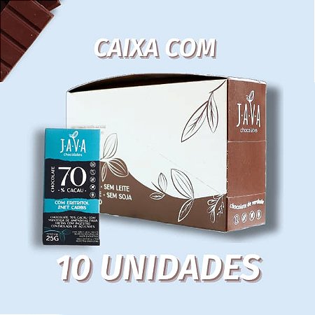 Chocolate 70% Cacau ERITRITOL e Amêndoas 2netcarbs - CAIXA COM 10 UNIDADES 25g