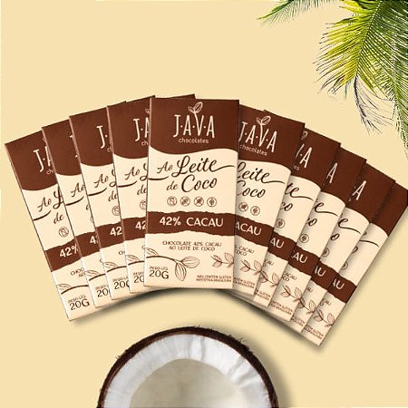 Chocolate ao LEITE DE COCO vegano 42% cacau - CAIXA COM 10 UNIDADES 20G - NOVO PESO