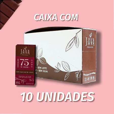 Chocolate com AÇÚCAR DE COCO 75% cacau - CAIXA COM 10 UNIDADES 25g