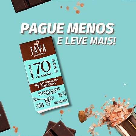 Chocolate 70% Cacau com SAL do HIMALAIA e Amêndoas - CAIXA COM 10 UNIDADES 20g - NOVO PESO
