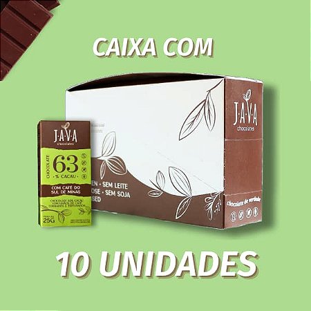 Chocolate com CAFÉ - 63% Cacau + Café do Sul de Minas - CAIXA COM 10 UNIDADES 25g