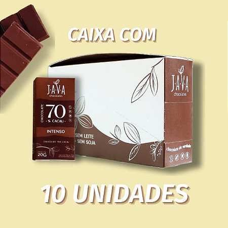 Chocolate 70% cacau Puro e INTENSO - CAIXA COM 10 UNIDADES 20g - NOVO PESO