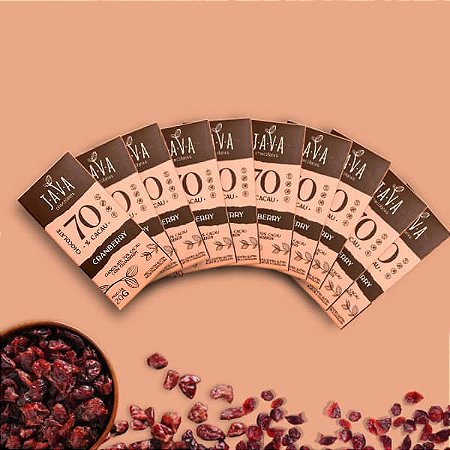 Chocolate funcional 70% Cacau com CRANBERRY - CAIXA COM 10 UNIDADES 20g - NOVO PESO