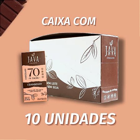 Chocolate funcional 70% Cacau com CRANBERRY - CAIXA COM 10 UNIDADES 25g