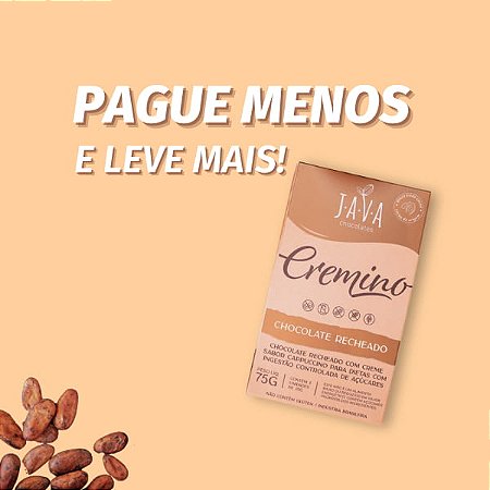 Chocolate Recheado Vegano Zero Lactose CREMINO - CAIXA COM 6 x 75G - Zero açúcar, sem glúten, sem leite e sem soja.