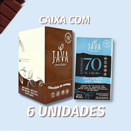 Chocolate  low carb 70% Cacau com ERITRITOL -  2NETCARBS - CAIXA COM 6 UNIDADES 80G