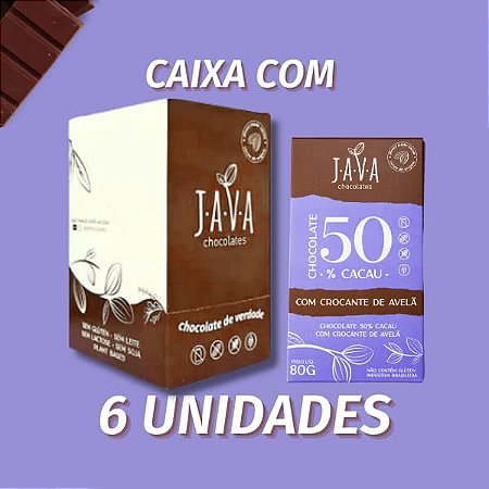 Chocolate de avelã crocante - meio amargo - CAIXA COM 6 UNIDADES 80G