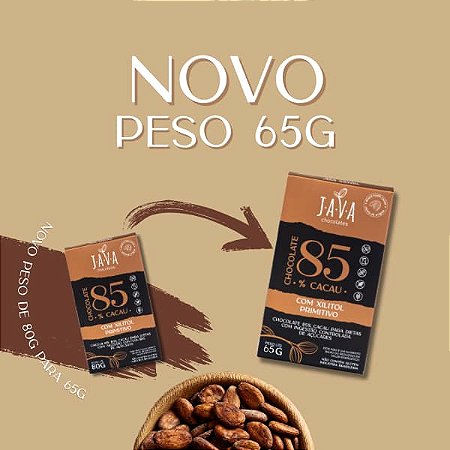 Chocolate com XILITOL low carb 85% cacau Primitivo - CAIXA 6 x 65G - NOVO PESO