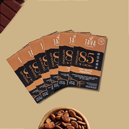 Chocolate com XILITOL low carb 85% cacau Primitivo - CAIXA 6 x 65G - NOVO PESO