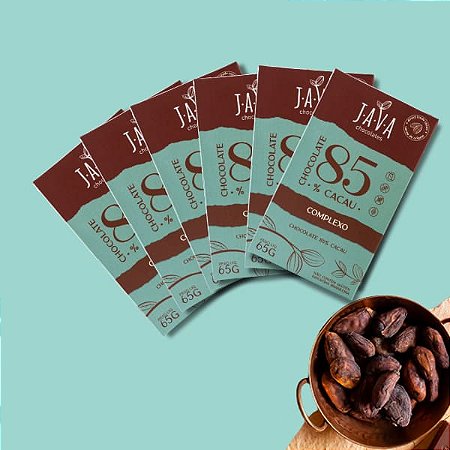Chocolate amargo 85% cacau COMPLEXO  -  NOVO PESO - CAIXA COM 6 UNIDADES 65G