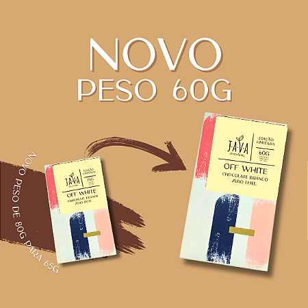 CHOCOLATE BRANCO VEGANO ZERO AÇÚCAR OFF WHITE - CAIXA COM 6 UNIDADES 60G - NOVO PESO