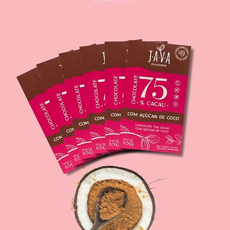 Chocolate com AÇÚCAR DE COCO - 75% cacau - CAIXA COM 6 UNIDADES 65G - NOVO PESO