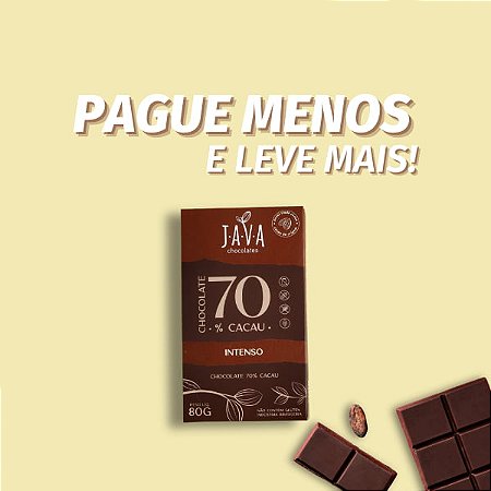 CHOCOLATE 70% CACAU Puro e INTENSO - CAIXA COM 6 UNIDADES 80G