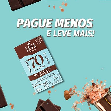 Chocolate com SAL DO HIMALAIA e Amêndoas 70% cacau - CAIXA COM 6 UNIDADES 80G