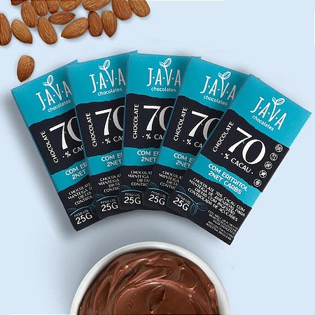Chocolate 70% Cacau ERITRITOL e Amêndoas 2netcarbs - PACK 5 tabletes de 25g