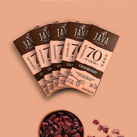 Chocolate funcional 70% Cacau com CRANBERRY - PACK com 5 tabletes de 20g (mini chocolates) - NOVO PESO